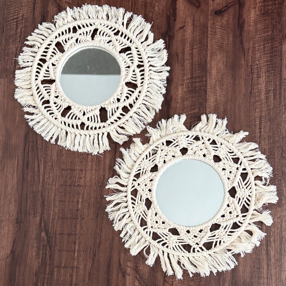 Bohemian Cream Macrame Wall Mirror Set